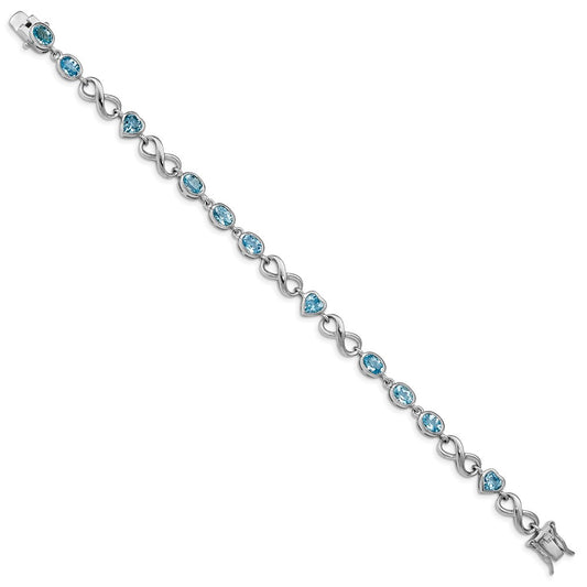 Sterling Silver Rhodium-plated Oval Heart Blue Topaz Bracelet QX875BT
