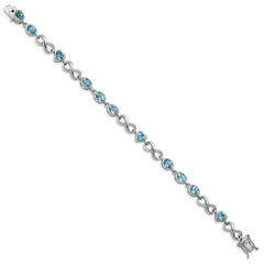 Sterling Silver Rhodium-plated Oval Heart Blue Topaz Bracelet QX875BT