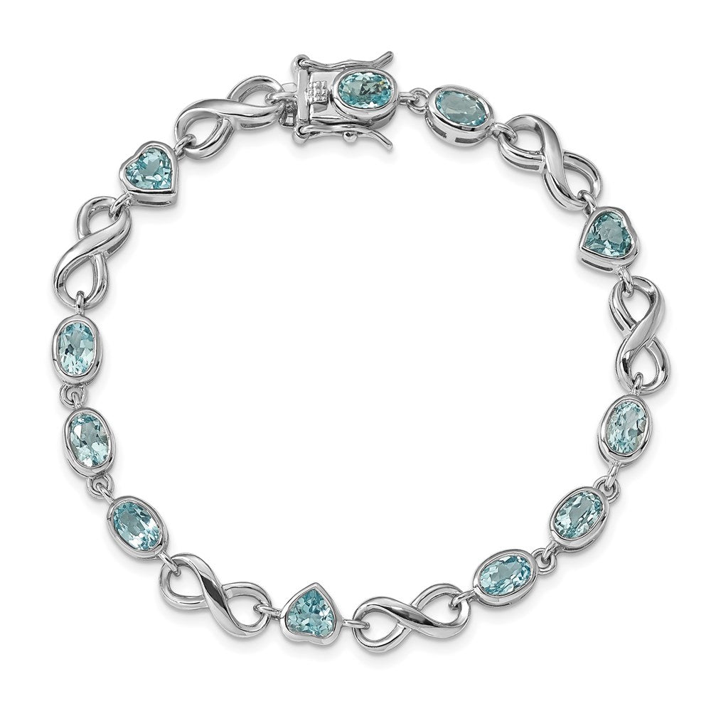 Sterling Silver Rhodium-plated Oval Heart Blue Topaz Bracelet QX875BT