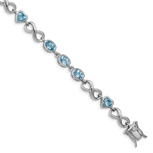 Sterling Silver Rhodium-plated Oval Heart Blue Topaz Bracelet QX875BT