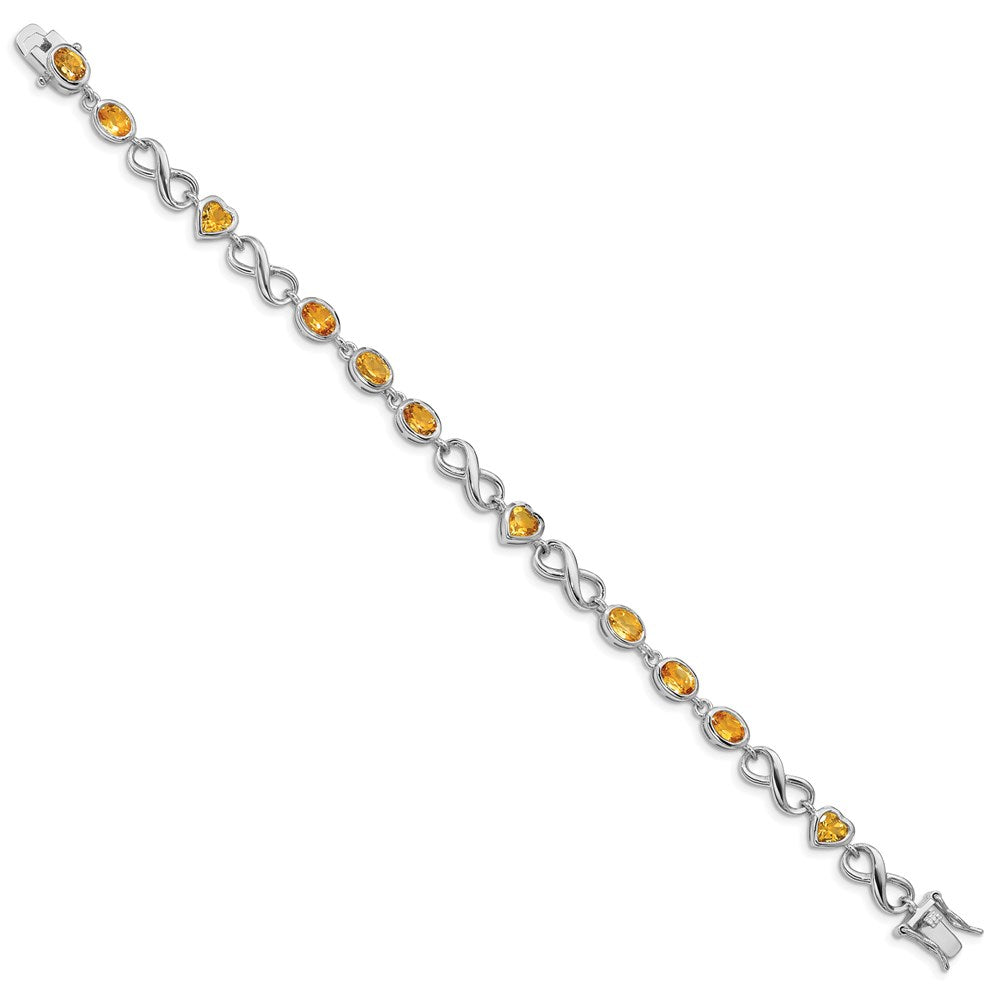 Sterling Silver Rhodium-plated Oval Heart Citrine Bracelet QX880CI