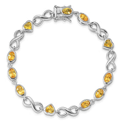 Sterling Silver Rhodium-plated Oval Heart Citrine Bracelet QX880CI