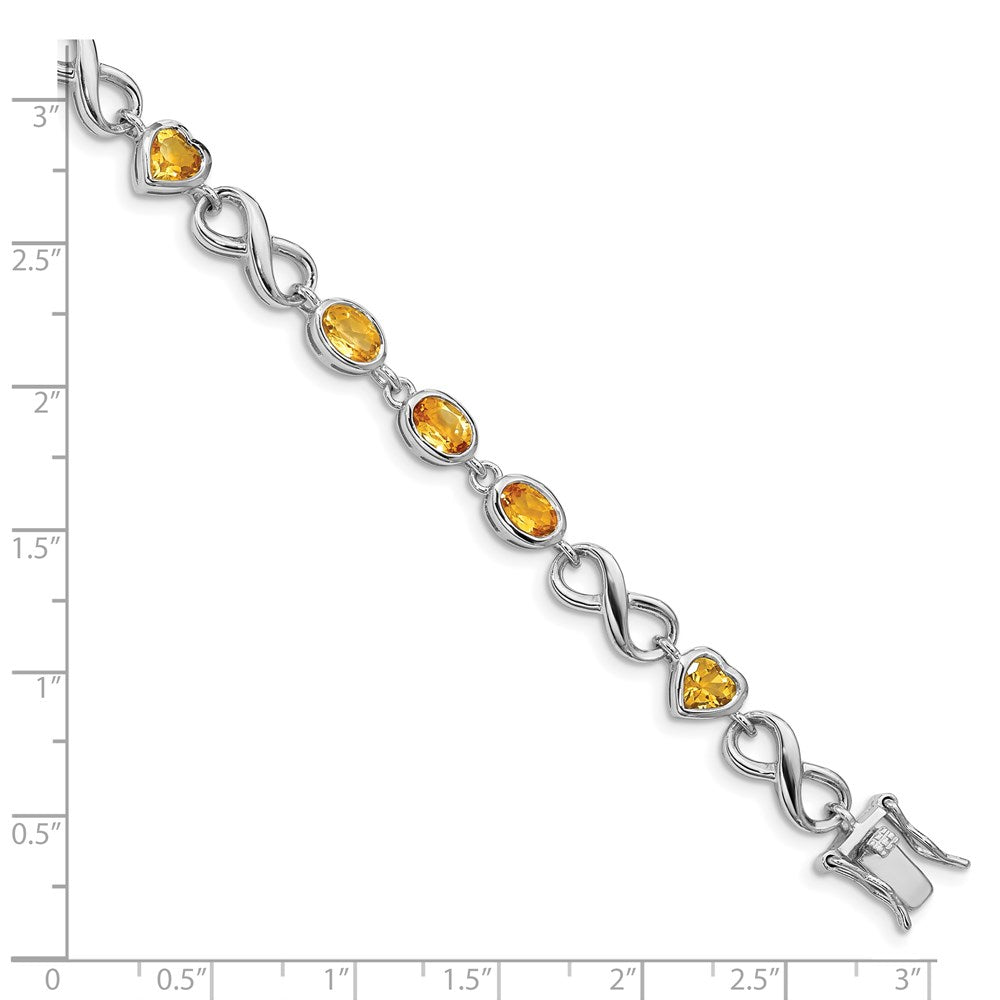 Sterling Silver Rhodium-plated Oval Heart Citrine Bracelet QX880CI
