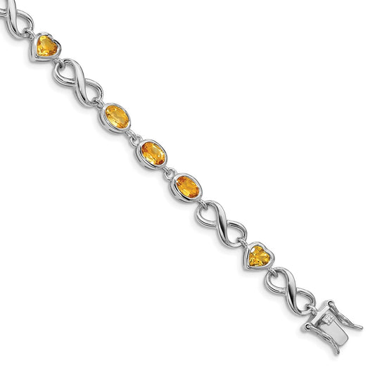 Sterling Silver Rhodium-plated Oval Heart Citrine Bracelet QX880CI
