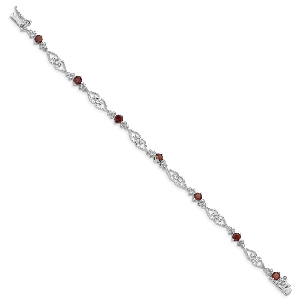 Sterling Silver Rhodium-plated Diamond Garnet Bracelet QX884GA