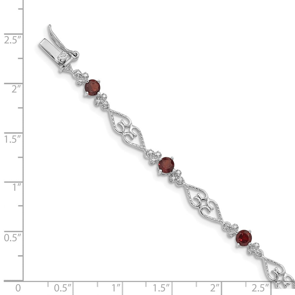 Sterling Silver Rhodium-plated Diamond Garnet Bracelet QX884GA