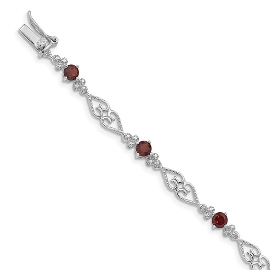 Sterling Silver Rhodium-plated Diamond Garnet Bracelet QX884GA