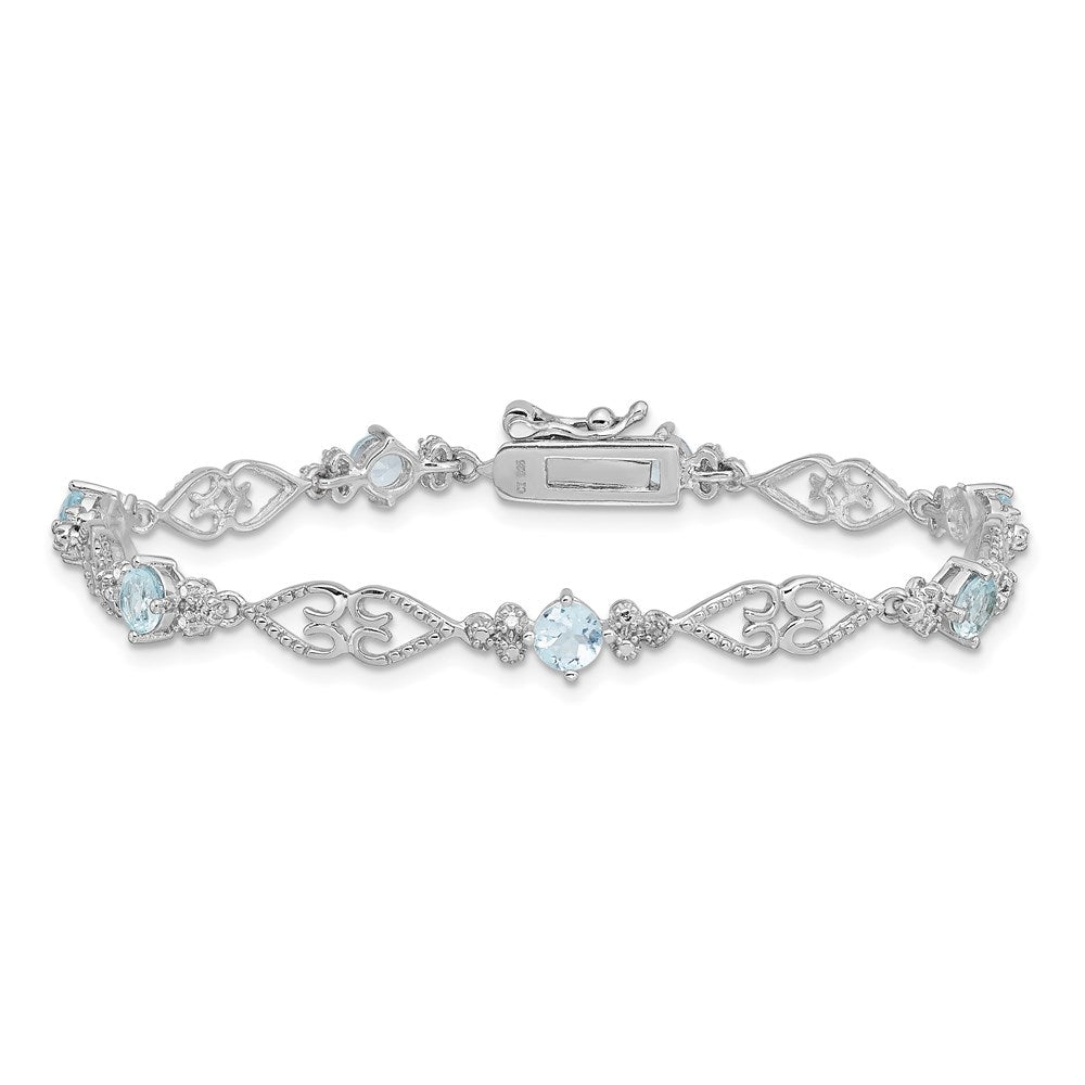 Sterling Silver Rhodium-plated Diamond Aquamarine Bracelet QX885AQ