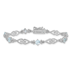 Sterling Silver Rhodium-plated Diamond Aquamarine Bracelet QX885AQ