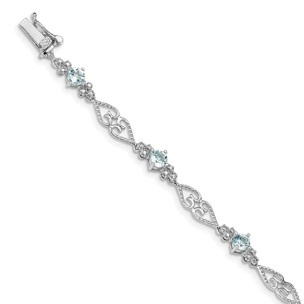Sterling Silver Rhodium-plated Diamond Aquamarine Bracelet QX885AQ