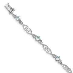 Sterling Silver Rhodium-plated Diamond Aquamarine Bracelet QX885AQ
