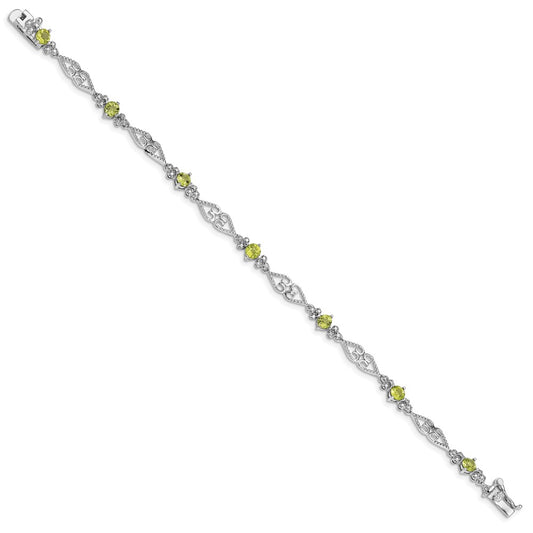 Sterling Silver Rhodium-plated Diamond Peridot Bracelet QX886PE