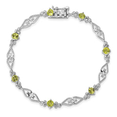 Sterling Silver Rhodium-plated Diamond Peridot Bracelet QX886PE