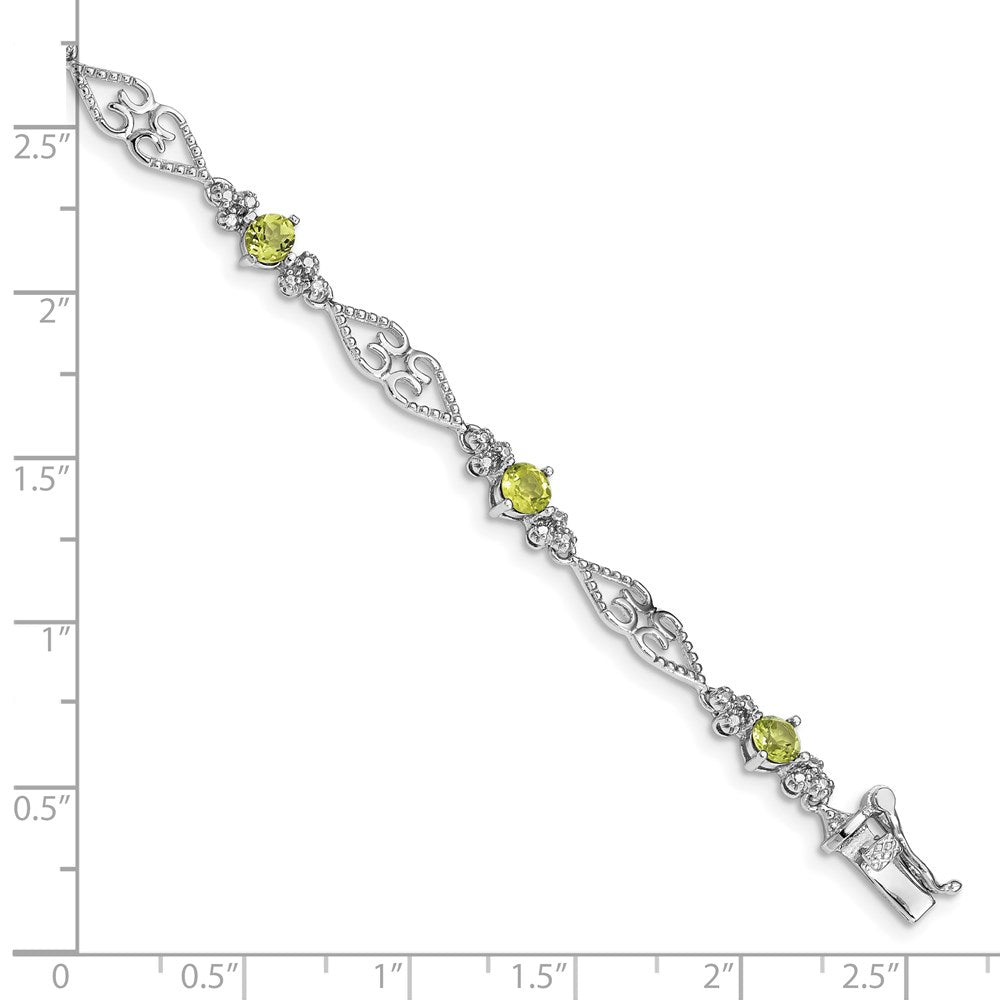 Sterling Silver Rhodium-plated Diamond Peridot Bracelet QX886PE
