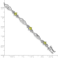 Sterling Silver Rhodium-plated Diamond Peridot Bracelet QX886PE