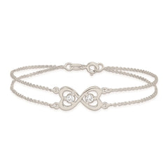 Sterling Silver Polished CZ Heart Two-strand Bracelet QX924CZ