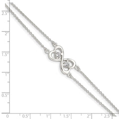 Sterling Silver Polished CZ Heart Two-strand Bracelet QX924CZ