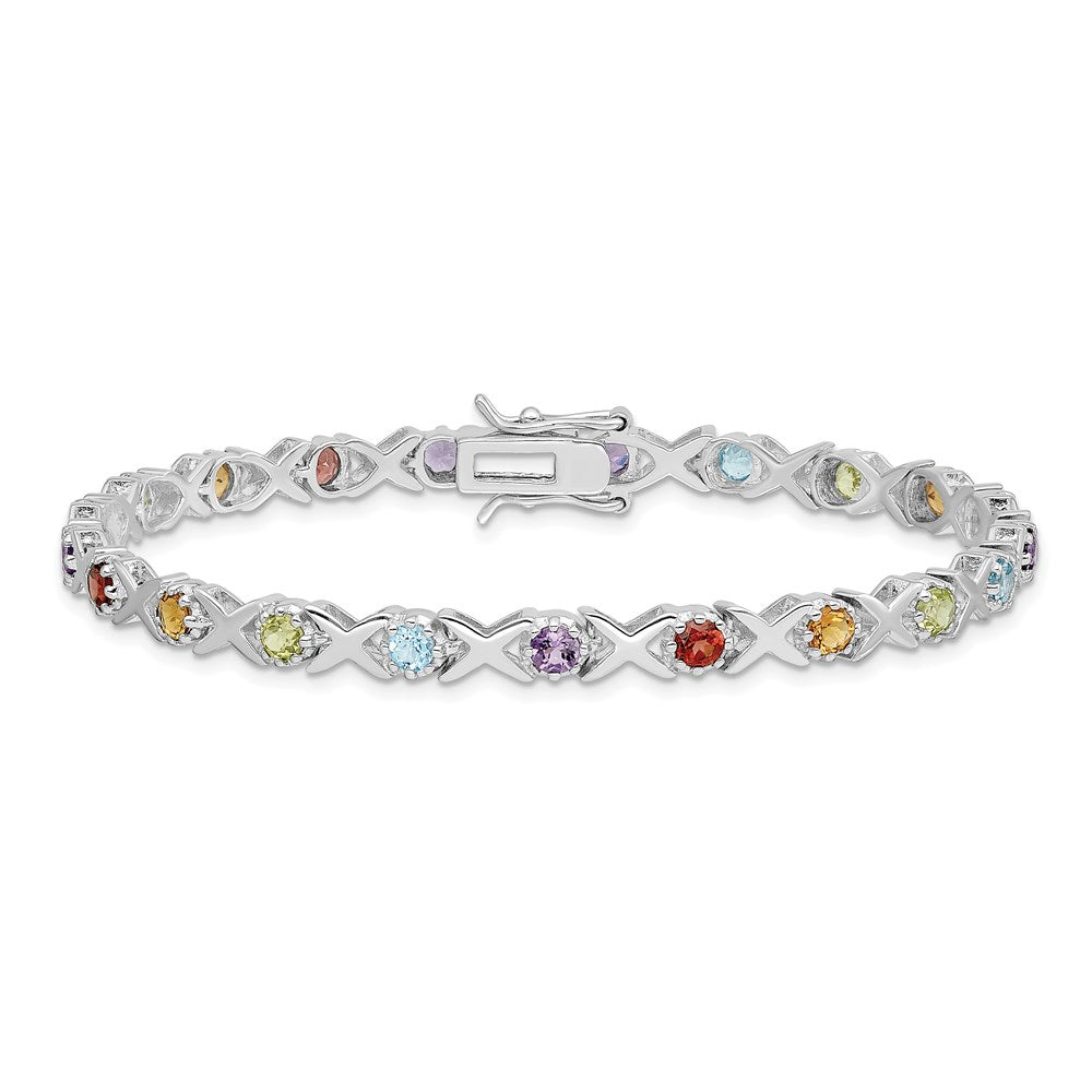 Sterling Silver Rhodium-plated & Multi Gemstone Bracelet QX942RB