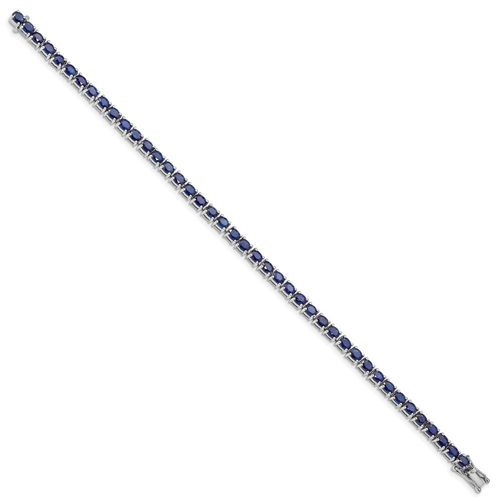 Sterling Silver Rhodium-plated Oval Blue Sapphire 7.5in Bracelet QX944S