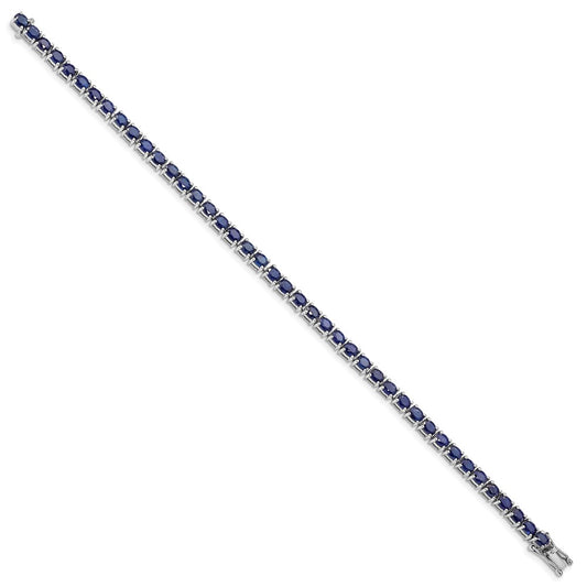 Sterling Silver Rhodium-plated Oval Blue Sapphire 7.5in Bracelet QX944S