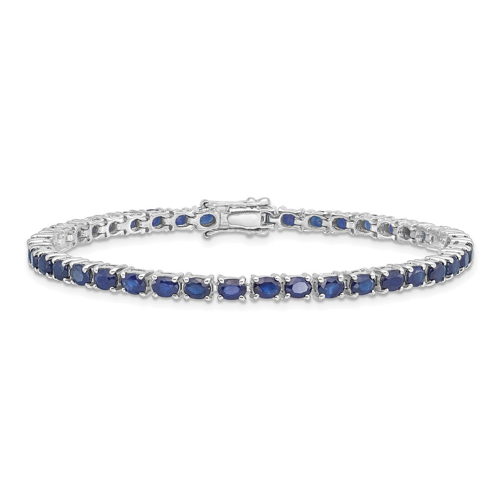 Sterling Silver Rhodium-plated Oval Blue Sapphire 7.5in Bracelet QX944S