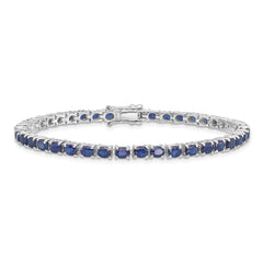 Sterling Silver Rhodium-plated Oval Blue Sapphire 7.5in Bracelet QX944S
