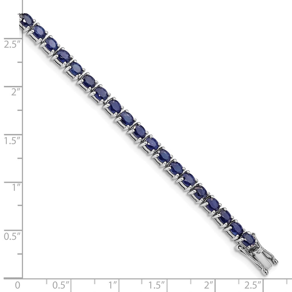 Sterling Silver Rhodium-plated Oval Blue Sapphire 7.5in Bracelet QX944S