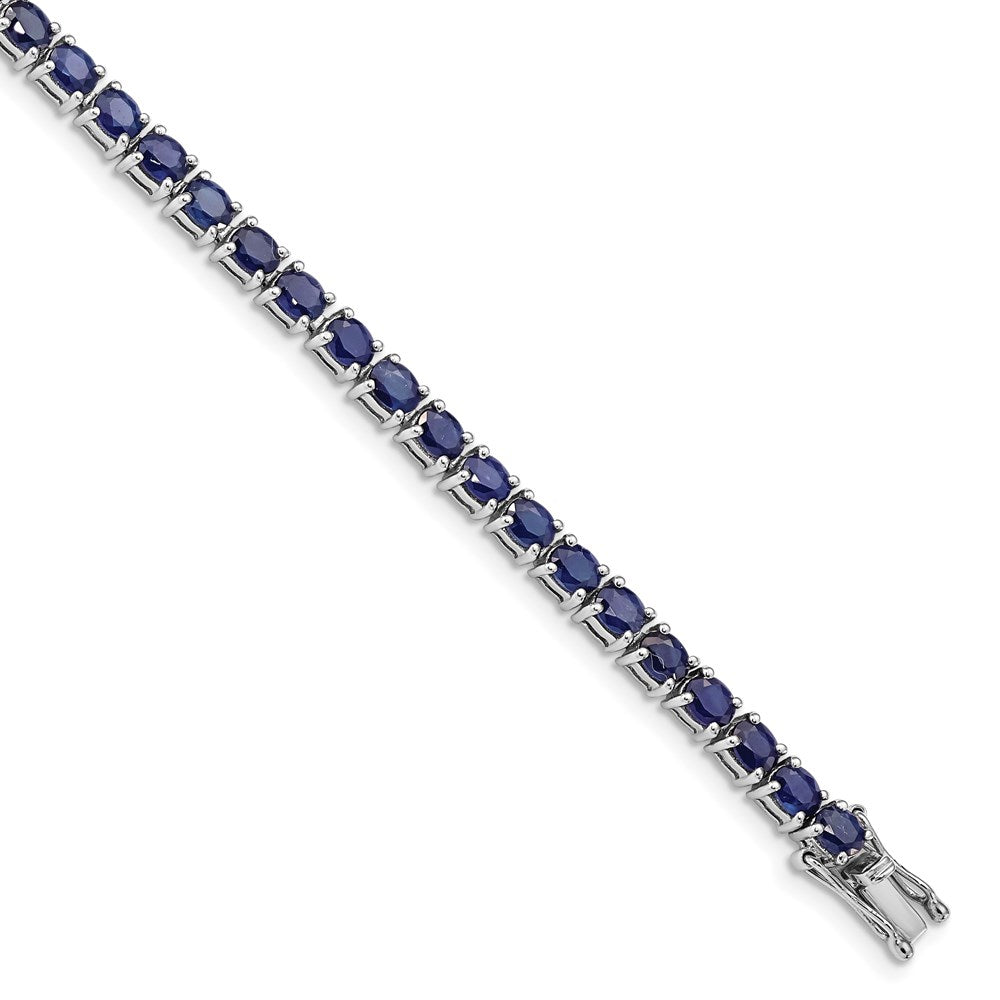 Sterling Silver Rhodium-plated Oval Blue Sapphire 7.5in Bracelet QX944S