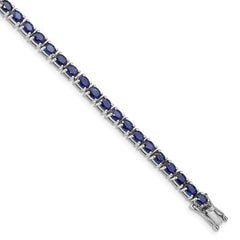 Sterling Silver Rhodium-plated Oval Blue Sapphire 7.5in Bracelet QX944S