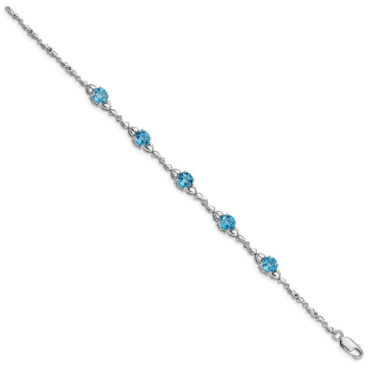 Sterling Silver Rhodium-plated Lt. Swiss Blue Topaz & Diamond Bracelet QX946BT