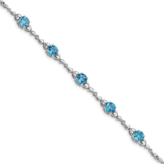 Sterling Silver Rhodium-plated Lt. Swiss Blue Topaz & Diamond Bracelet QX946BT