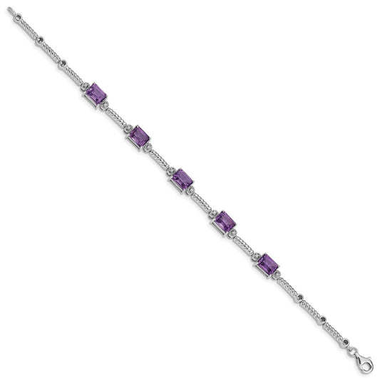 Sterling Silver Rhodium-plated Amethyst & Diamond Tennis Bracelet QX947AM