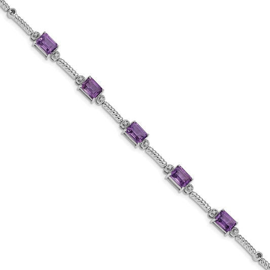 Sterling Silver Rhodium-plated Amethyst & Diamond Tennis Bracelet QX947AM