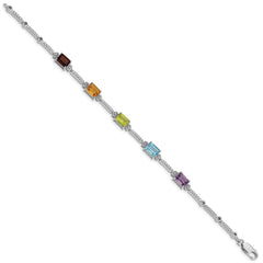 Sterling Silver Rhodium-plated Multi Gemstone & Diamond Tennis Bracelet QX947RB