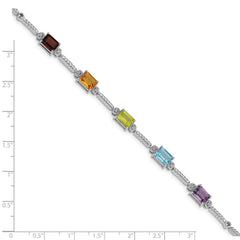 Sterling Silver Rhodium-plated Multi Gemstone & Diamond Tennis Bracelet QX947RB