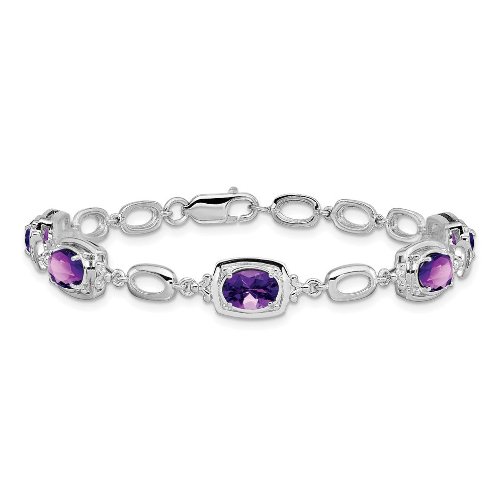 Sterling Silver Rhodium-plated Amethyst Link Bracelet QX948AM