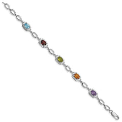 Sterling Silver Rhodium-plated Multi Gemstone Link Bracelet QX948RB