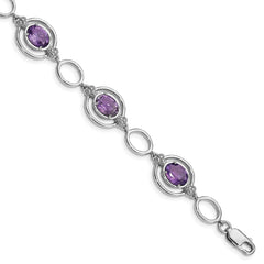 Sterling Silver Rhodium-plated Amethyst Open Link Bracelet QX949AM