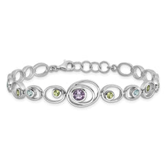 Sterling Silver Rhodium-plated w/Peridot, Blue Topaz &Amethyst Bracelet QX950RB