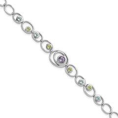 Sterling Silver Rhodium-plated w/Peridot, Blue Topaz &Amethyst Bracelet QX950RB