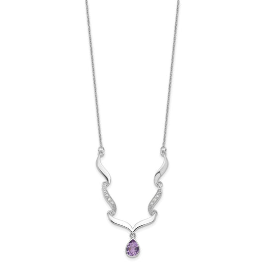 Sterling Silver Rhodium-plated w/Amethyst & White Topaz w/2in. ext. Necklac QX954AM