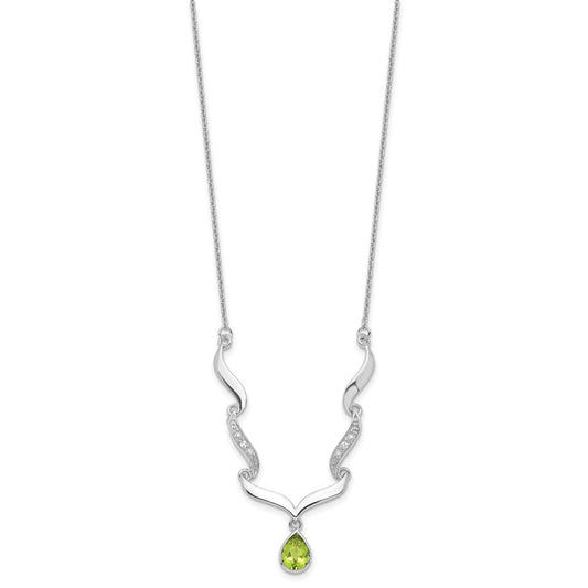 Sterling Silver RH Plated Peridot and White Topaz with 2in. Ext Necklace QX954PE