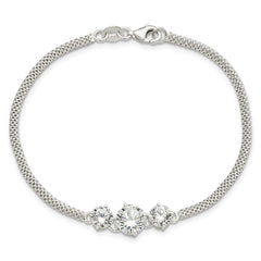 Sterling Silver CZ 7.5in 3-stone Bracelet QX958CZ
