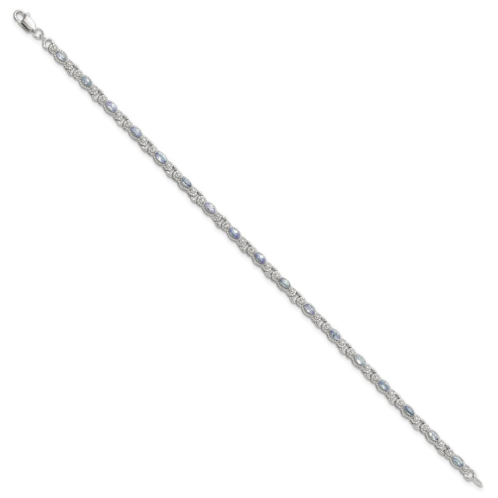 Sterling Silver Rhodium-plated Polished Tanzanite 7.5 inch Bracelet QX975TZ