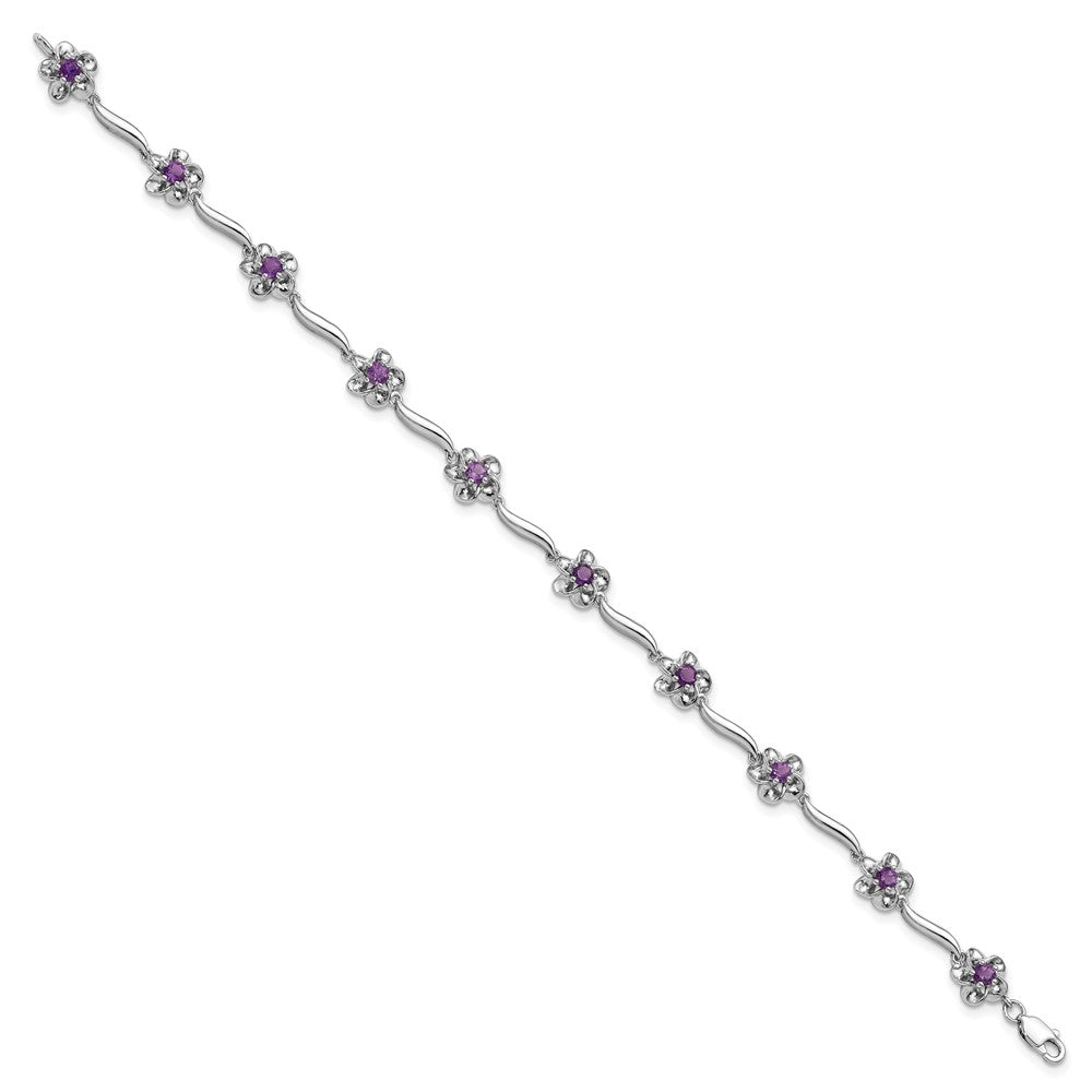 Sterling Silver Rhodium-plated Floral Amethyst Bracelet QX980AM