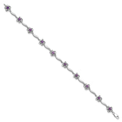 Sterling Silver Rhodium-plated Floral Amethyst Bracelet QX980AM