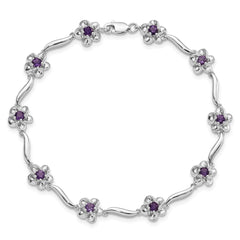 Sterling Silver Rhodium-plated Floral Amethyst Bracelet QX980AM