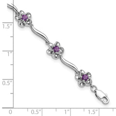 Sterling Silver Rhodium-plated Floral Amethyst Bracelet QX980AM