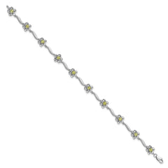 Sterling Silver Rhodium-plated Floral Peridot Bracelet QX982PE
