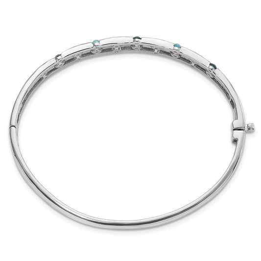 Sterling Silver Rhodium-plated Light Swiss/London Blue Topaz Hinged Bangle QX987BT